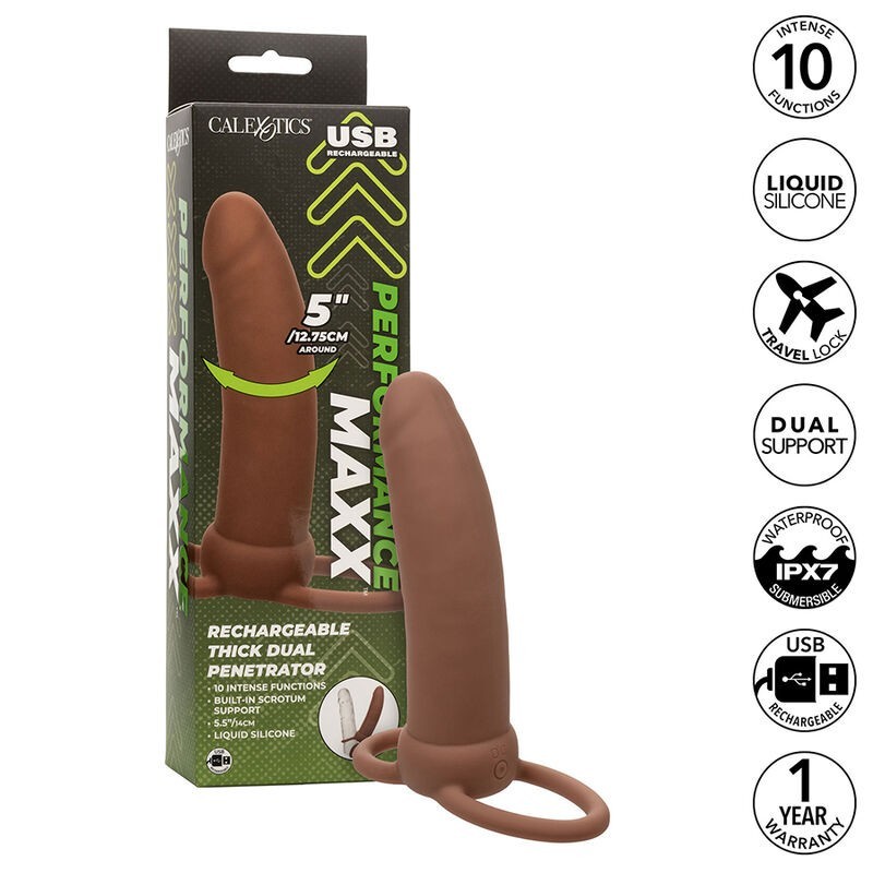 CALEXOTICS - MAXX THICK DUAL PENETRATOR 10 VIBRAZIONI MARRONE - CALEXOTICS - Guaine e Prolunghe | erosidea.com