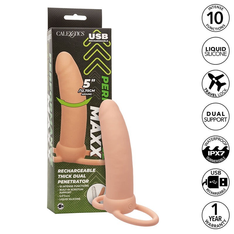 CALEXOTICS - MAXX THICK DUAL PENETRATOR 10 VIBRAZIONI CARNE - CALEXOTICS - Guaine e Prolunghe | erosidea.com