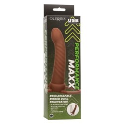 CALEXOTICS - MAXX RIBBED DUAL PENETRATOR 10 VIBRAZIONI MARRONE - CALEXOTICS - Guaine e Prolunghe | erosidea.com